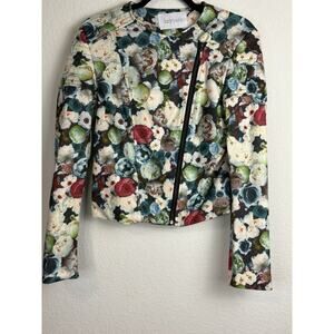 Lucy Paris Fitted Floral Blazer Jacket Cream and Black Sz L Coquette Officecore